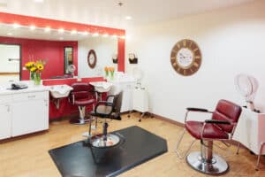Salon room with chairs for hair cut and hair wash